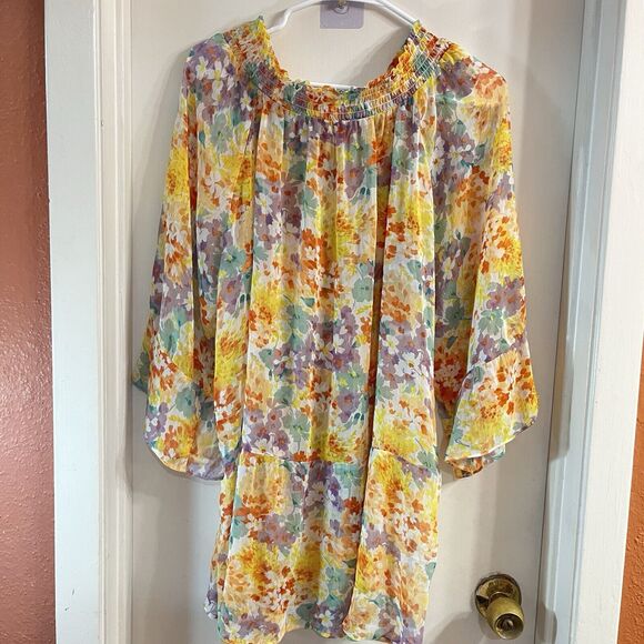 NY Collection Swim Cover Up Womens One Size Boho Pullover Foral Print Fairycore - Picture 2 of 7